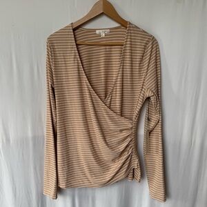 Nine Britton Women's Long Sleeve Coquette Striped Wrap Top